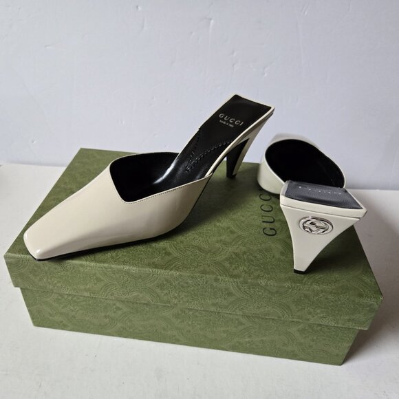 NIB Gucci interlocking G plaque white leather mules IT 38.5 US 8.5 - Picture 3 of 9